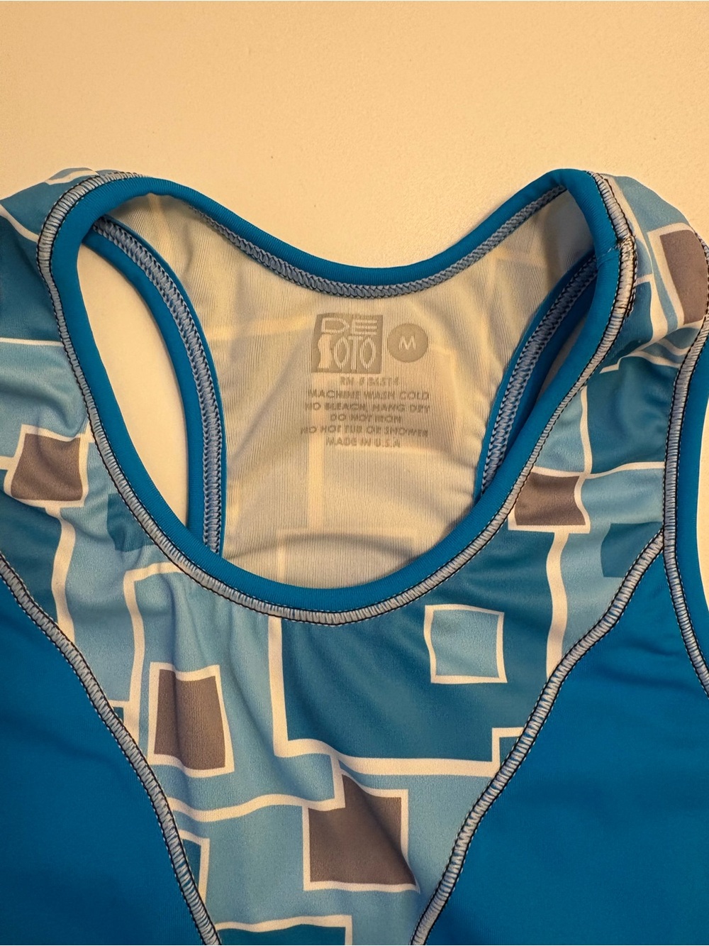 DESOTO Bright turquoise Blue Patterned tank top. - Picture 6 of 8
